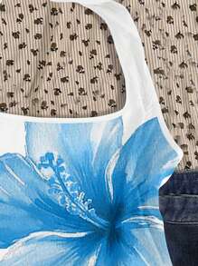 SHEIN EZwear Women's Casual Backless Tank Top, Blue Hibiscus Floral Print, Suitable For Summer Vacation - Multicolor - View 7