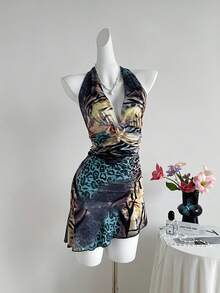 Sweetra Vestido de estampado animal de estilo de vacaciones en la playa para mujer en verano