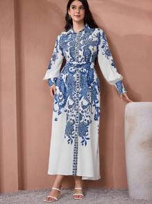 SHEIN Najma Elegantes Blumenprint-Kleid mit geknöpftem Kragen, macht Sie jünger aussehen, dezent - Verschiedenfarbig - Übersicht 3