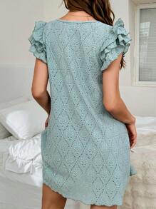 SHEIN Camisón de mujer con decoración de lazo, cuello redondo, mangas abullonadas y diseño con volantes en capas, apto para temporada vacacional y de vacaciones.