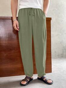 Manfinity VCAY Pantalones de tiro recto y casual con cordón en la cintura para hombres