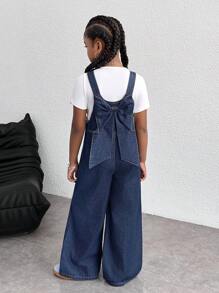 青春期女孩时尚 Y2k 柔软可爱蝴蝶结宽松海军蓝牛仔裤工装裤，适合青春期女孩服装、女孩服装日常服装、四季服装、女孩街头服装和返校服装