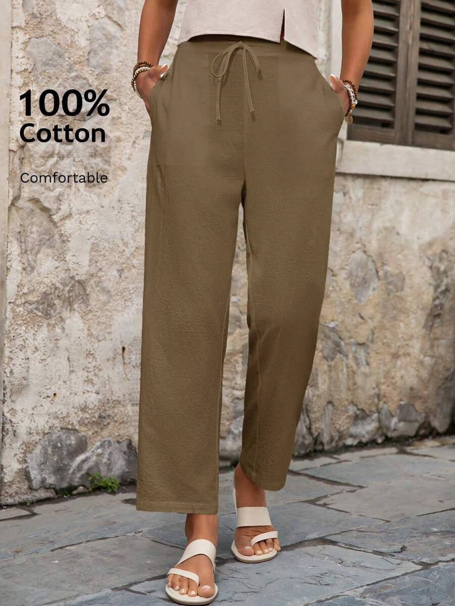 EMERY ROSE Women's Solid Color Casual Pants,Fall Women Clothes - Khaki - View 1