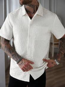 Manfinity RSRT Men's White Woven Jacquard Short Sleeve Shirt , Mens Summer Shirts , Nice Shirts For Men , Style Shirts For Men , Men S Short Shirts