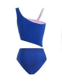 SHEIN Tween Girls' Colorblock Spaghetti Strap Bikini Swimsuit Set, For Beach Holiday Swimming - Multicolor - View 7