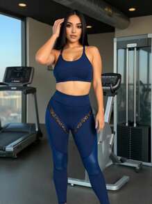 Innovista Glossy Sculpt & Ultra Sexy Sports Leggings In Faux Leather Effect With Animal Print, Liquid Shine Elevated Active Pants With Confidence Fit, Luxury Performance, High-Rice Curve, Mesh Cut Out Athleisure, Fashion ICON, Slay & Sleek, Glow-Feel For Music Festival, Street Sexy Fit, Everyday Essential Easy Wear, Activewear, Modern Movement, Motivation, WAG - Navy Blue - View 8