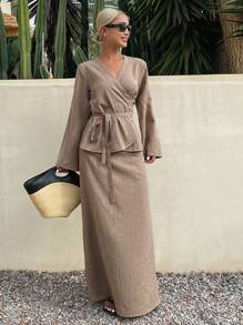Livesso 2pcs/Set Women Summer Cinched Waist Top & Fish Tail Skirt