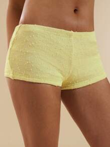 SHEIN BAE 女士奶油黄纯色性感低腰迷你短裤/度假热裤/伊比沙岛服装/女士夏季短裤 - 黃色 - 查看 6