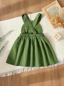 Blossori Baby Girls' Countryside Vacation Green / Lace Decor Suspender Dress - Green - View 2