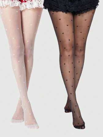 Kawaii 2 pares de medias/panties con estampado de corazón de estilo gótico chic