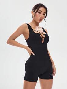 Slayform Slayform Seamless High Elasticity Women's Crisscross Strap Sports Jumpsuit - Black - View 3