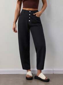 SHEIN Tall Women Loose Fit Tapered Leg Black Denim Jeans Baggy Jeans Tall Pants Women - Black - View 1