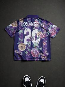 Manfinity Sporsity Men's Vintage Fashion Casual Sports Flower Print Polo Shirt , Los Angeles Shirt ,