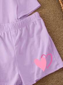 SHEIN Leap Crew 2pcs Tween Girls Casual Simple Short Sleeve Shorts Set, Suitable For Summer - Mauve Purple - View 5