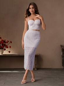 SHEIN Unity 女士优雅浅蓝色镂空花卉刺绣细肩带无袖吊带背心，适合节日、休闲外出、度假 - 淺粉色 - 查看 1