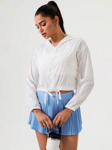 Tropiluxe Veste légère à capuche blanche pour femmes avec fermeture éclair et cordon de serrage, fine veste d'été pour l'extérieur