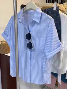 INAWLY Casual Loose Striped Short Sleeve Shirt