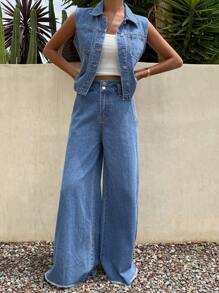 DAZY Women Denim Two Pieces Outfits - Blue - View 3