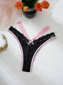 SHEIN Braguitas de bikini de mujer de dos tonos, con patchwork de encaje floral y comodidad