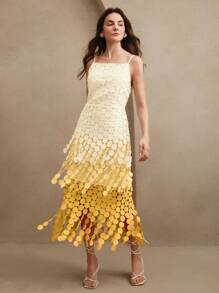 Anewsta Circular Tassel Hollow Out Embroidery High Waist Slip Dress, Flowy & Breathable, Summer Outfit For Women, Festival