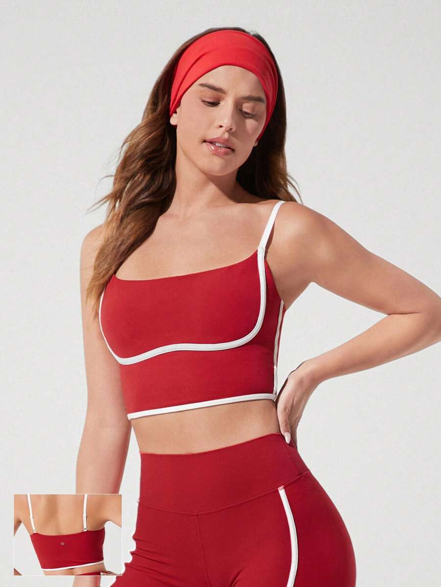 GLOWMODE Sutien sport lung FeatherFit™ bicolor, cu guler rotund, pentru yoga zilnic, cu impact redus