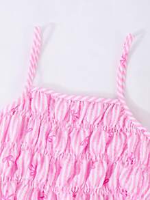 Sparklyn Girls Striped Bow Strap Top And Straight-Leg Pants Holiday Style 2pcs Outfit Summer Holiday