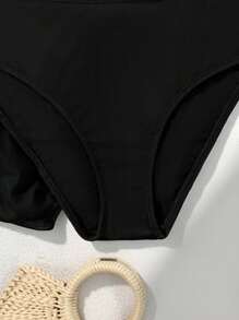 SHEIN 3pcs Fashion Teen Girl's Solid Color Bikini Swimwear Set, Suitable For Beach Holiday, Girls Black Bathing Suits - Multicolor - View 5