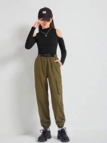 SHEIN 青少年女孩挖肩上衣和工裝褲套裝 - 彩色 - 查看 1