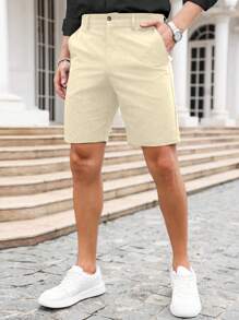 Manfinity Homme Men's Solid Color Pocket Casual Slim Fit Shorts, Summer Men Shorts Casual Men Clothing Men Shorts Men Short Outfits