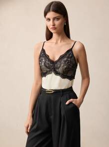 BizChic 2025年夏季新款女士独立日音乐节派对圆领蕾丝拼接吊带背心 - 米色 - 查看 6