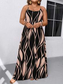 Linhara CURVE Đầm yếm nữ cỡ lớn kiểu dáng thường ngày in họa tiết hình học đen trắng. - Nhiều màu - Xem 4