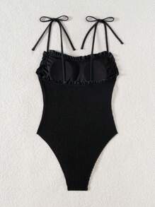 Swim Chiccia 1 件女士优雅荷叶边吊带褶皱连体泳衣 - 黑色 - 查看 2