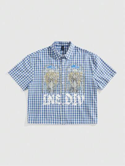 Street Life قميص قصير الأكمام مربع السترة عرضي التنقلات الرجالي ذو نقشة التارتان ، صيفي