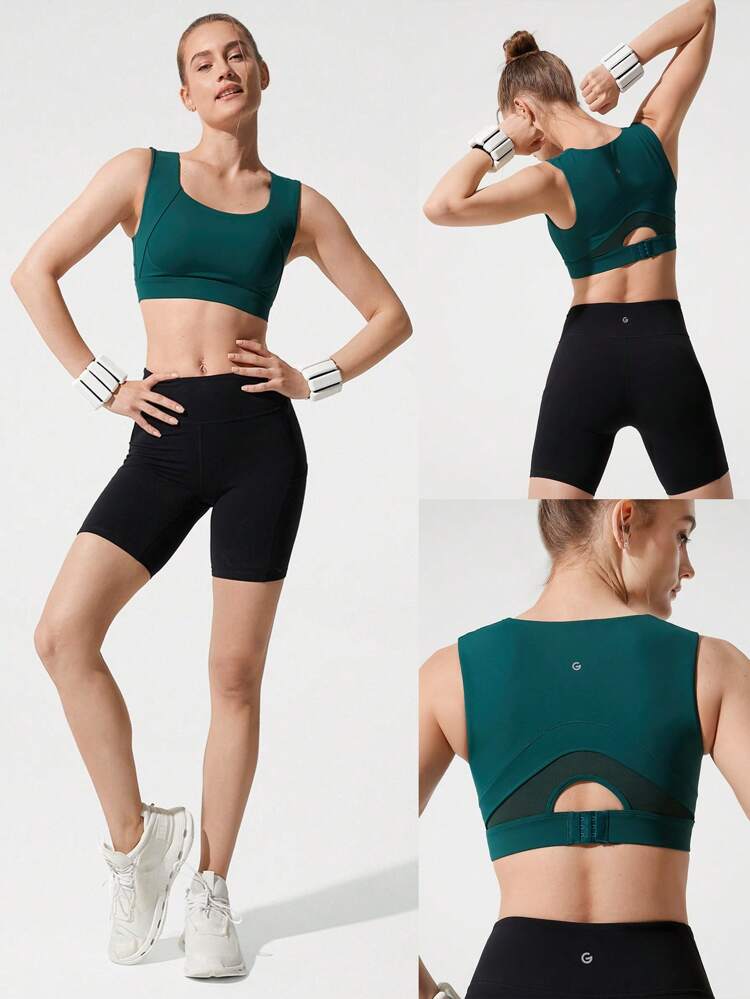 Powersculpt™ Sweat-Wicking Cool Feel Posture Correction Underarm Coverage Built-In Cups Back Closure Mesh Sports Tank High Impact Workout Running Training