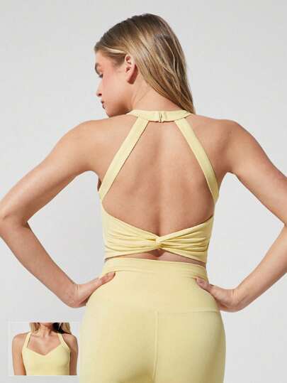 GLOWMODE FeatherFit™ See You Around Halter Backless Sports Bra Light Support Low Impact Yoga Pilates Valentine's Day