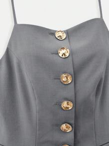 SHEIN Maija Conjunto de traje elegante de chaleco de un solo abotonado y pantalones de unicolor para mujer - Gris - Ver 10