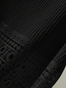 CosyJoli 大码女士休闲纯色蕾丝拼接吊带背心/上衣，夏季，商务休闲女装，略微透视，外出上衣 - 黑色 - 查看 5