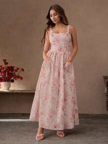 Savoree Vestido elegante de longitud media sin mangas con estampado para mujer