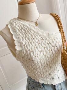 INAWLY Women Asymmetrical Hem One Shoulder Knit Top, Summer - White - View 1