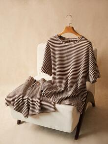 SHEIN CURVE+ 大码两件套：夏季度假T恤和短裤，女士春季夏季服装 - 彩色 - 查看 6