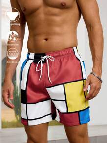 Surfspeed Men's Drawstring Geometric Print Summer Beach Shorts, Hawaiian - Multicolor - View 1