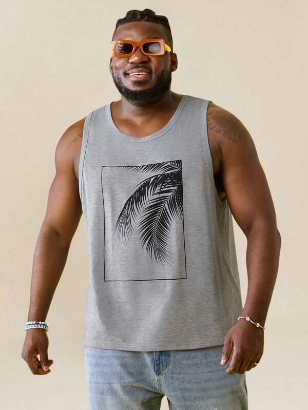 EASEVO Chaleco de punto gris informal de talla grande para hombres con estampado de palmeras, adecuado para el verano