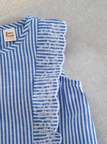 Cozy Pixies 2pcs/Set Baby Girl Striped Crew Neck Sleeveless Top And Elastic Waist Shorts Set Blue Two Piece Set Baby Baby Girl Two Piece Set Blue And White Striped Baby Outfit Baby Girl Summer Outfit Set Baby Girl Short Sets