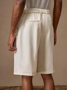 AKNOTIC Business Casual Short en lin tressé blanc décontracté à taille élastique et jambe droite, convient pour l'été, les vacances, les assortiments quotidiens, les fêtes, les cadeaux pour hommes, l'école