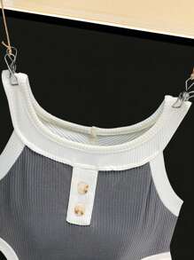 Vestido casual diario sencillo de bloques de color para niñas preadolescentes - Blanco - Ver 4