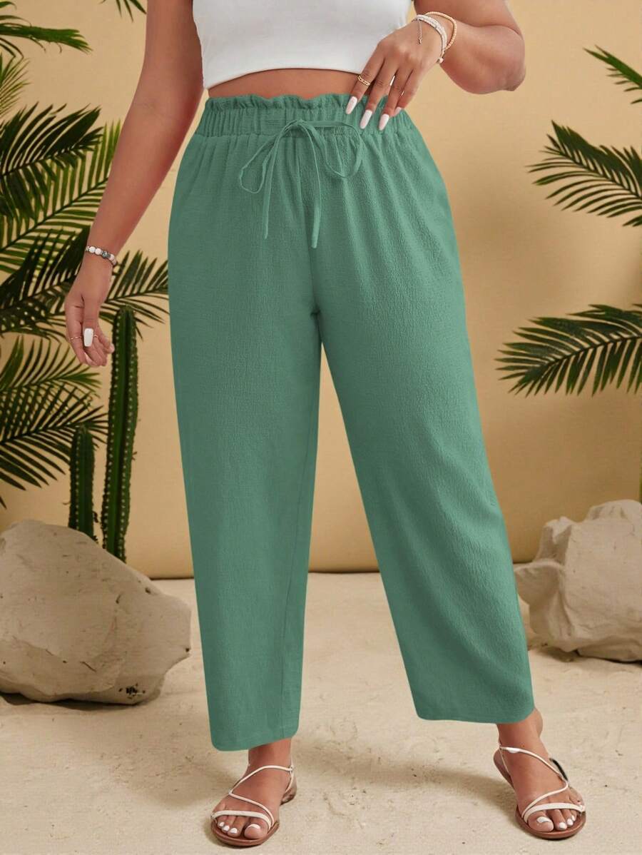 SHEIN VCAY Quần ống côn màu trơn thường ngày cỡ lớn - Màu xanh Bạc hà - Xem 1