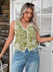 SHEIN LUNE Blusas de talla grande para mujer para el verano, blusas de verano, blusas para vacaciones, blusas de playa para mujer, nuevos diseños de verano, sencillos y de moda, para la escuela y la oficina - Verde - Ver 1