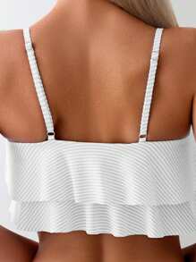 Swim Mod Set de 2 piezas de traje de baño para mujer, top de bikini tipo camiseta de color liso y Bottom de bikini triangular, simple y multifuncional