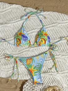 Swim Mod Y2K 夏日清凉水果热印花比基尼套装