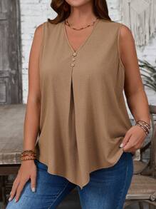 EMERY ROSE 加大码纯色 V 领不对称下摆无袖束腰上衣，适合外出、夏季、度假、西部装、乡村音乐会、办公室、女士工作上衣、商务休闲